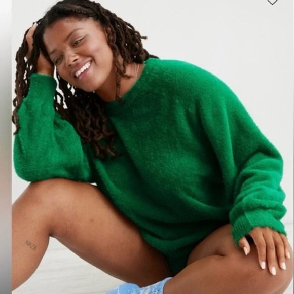 NWOT Aerie Flurry Crewneck Sweater Size Small Green - Picture 1 of 8